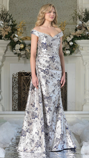 Rina Di Montella RD2912-1 off-the-shoulder mother of the bride gown front view