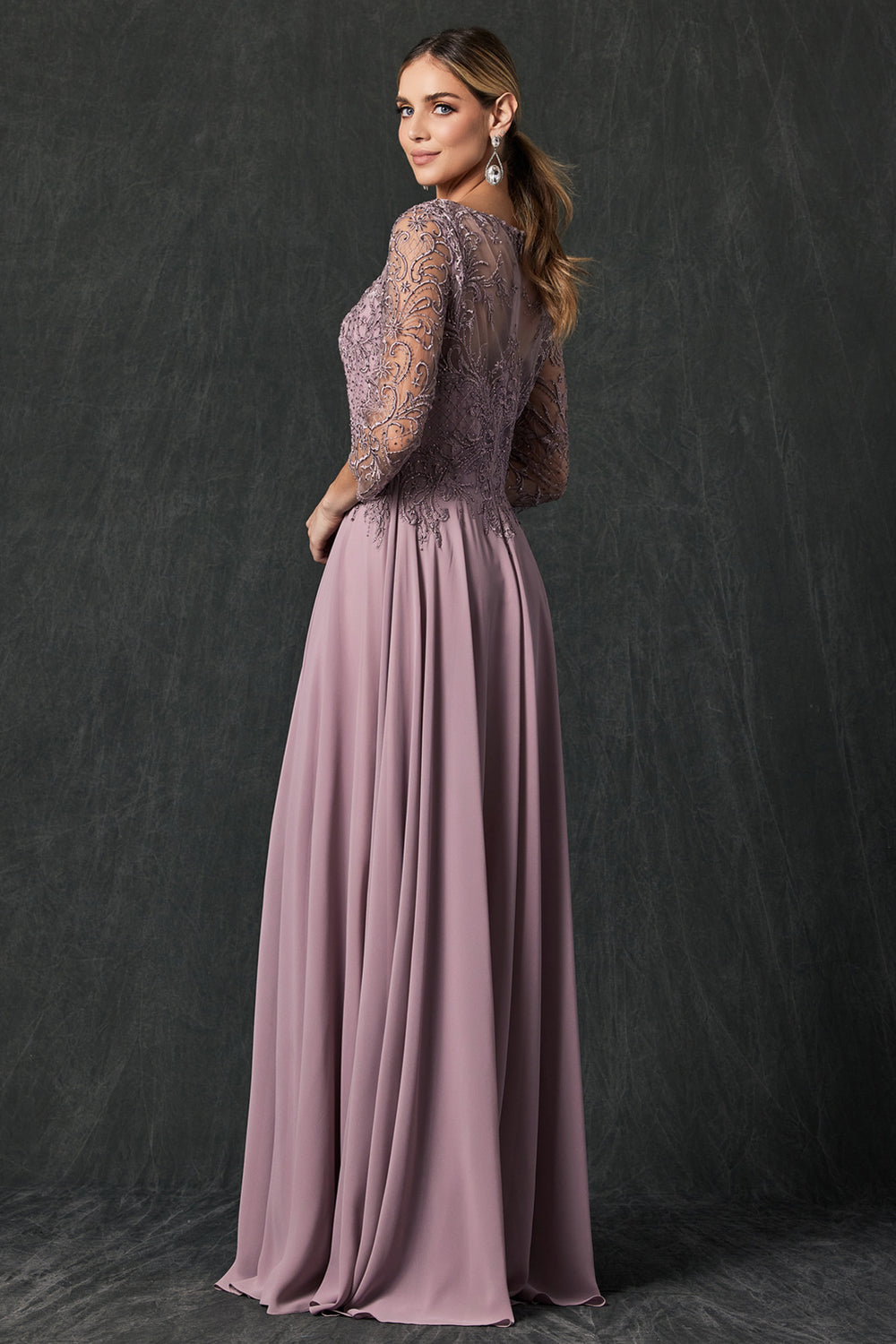 Juliet M11 mother of the bride dress back three-quarter view