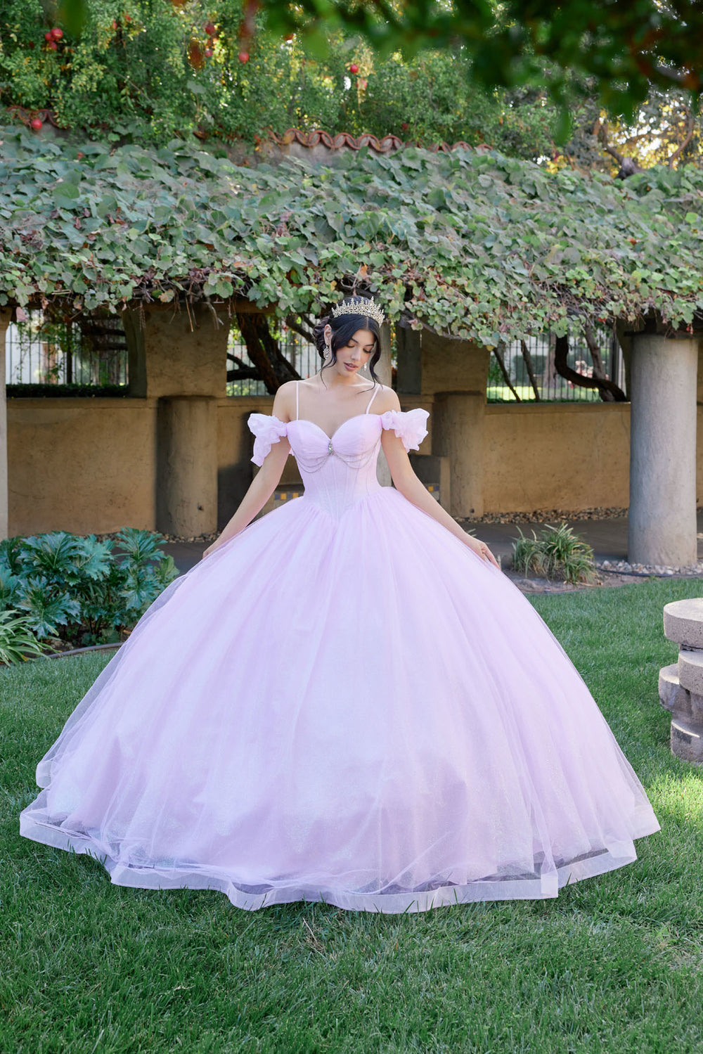 Juliet JT1487H off-shoulder sweetheart ball gown quinceanera dress side view