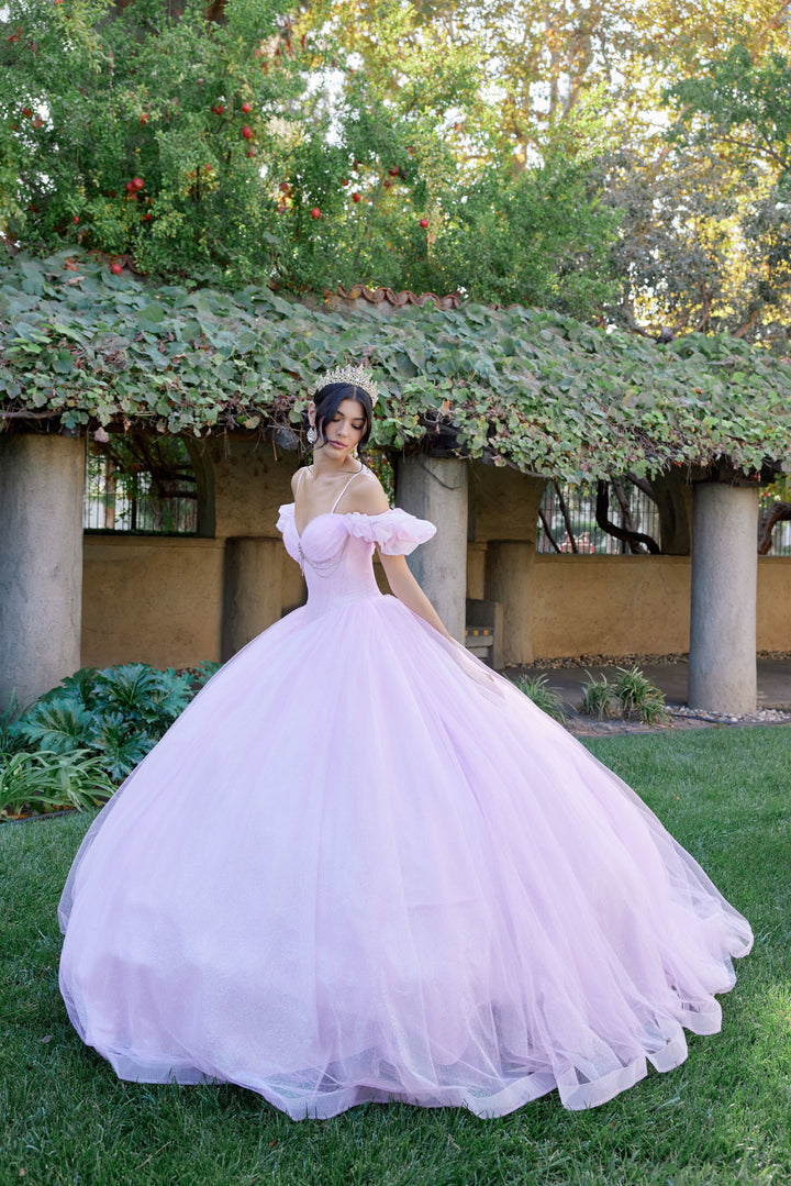 Juliet JT1487H off-shoulder sweetheart ball gown quinceanera dress back view