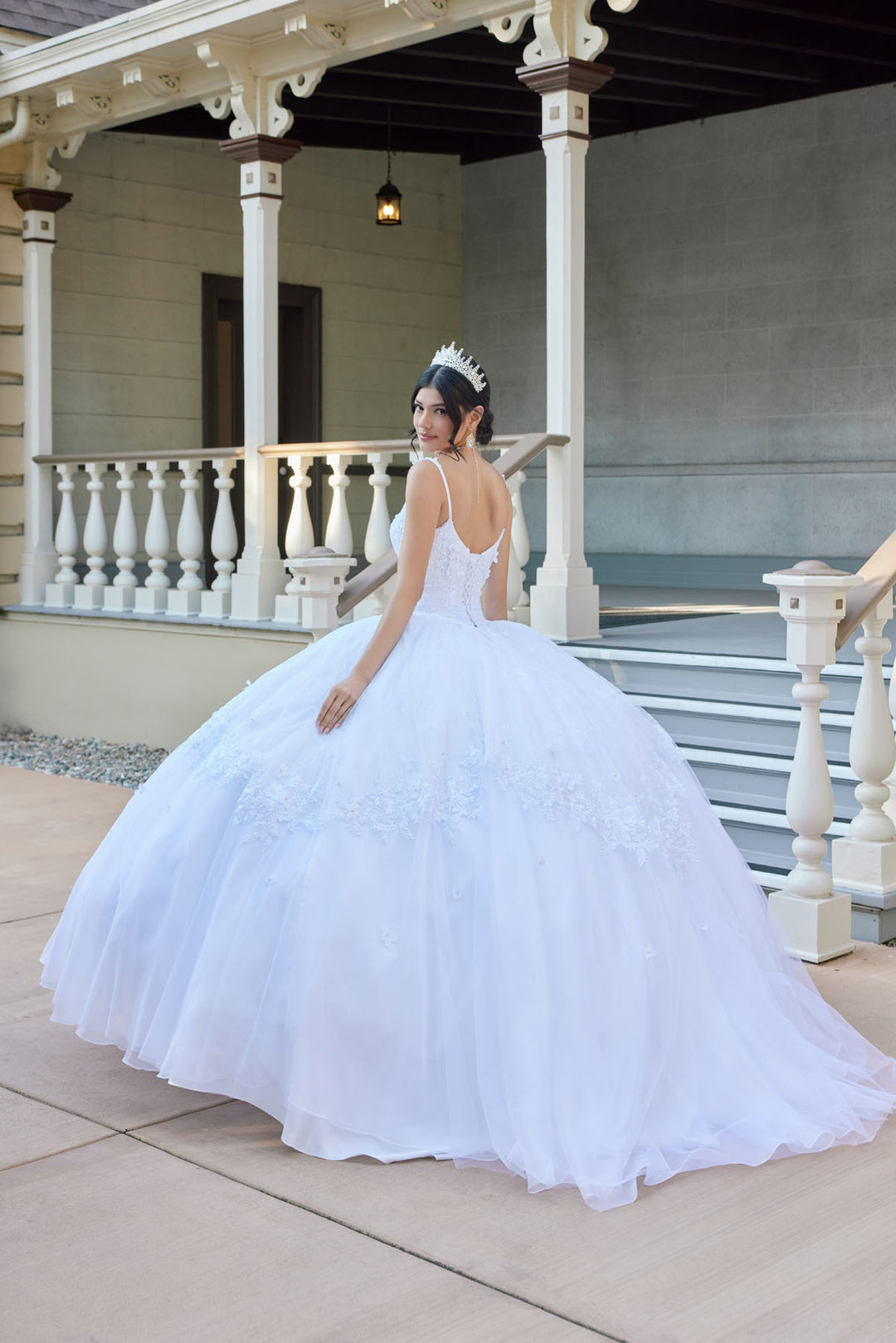 Juliet JT1496HW ball gown quinceanera dress back three-quarter view