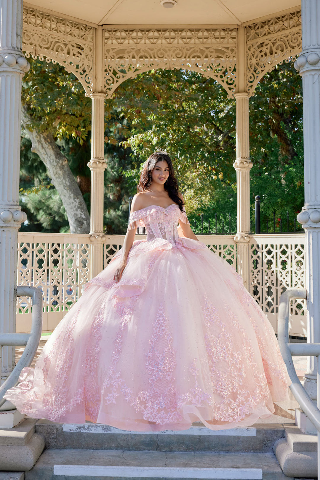 Juliet JT1503J quinceanera ball gown front three-quarter view