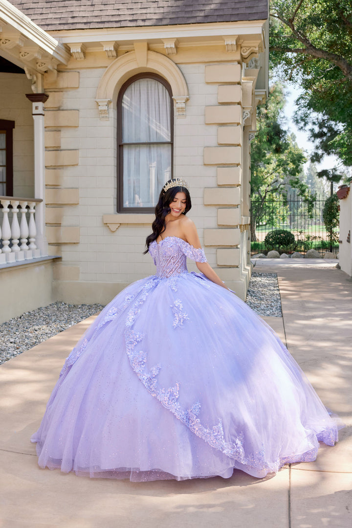 Juliet JT1507J layered floral appliqué quinceanera ball gown front view, option 2