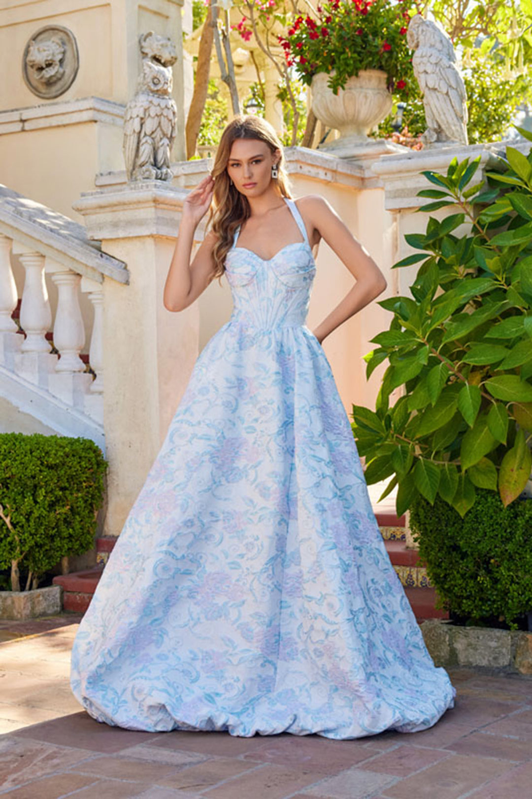Juliet JT2742A halter ball gown prom dress front view, option 2