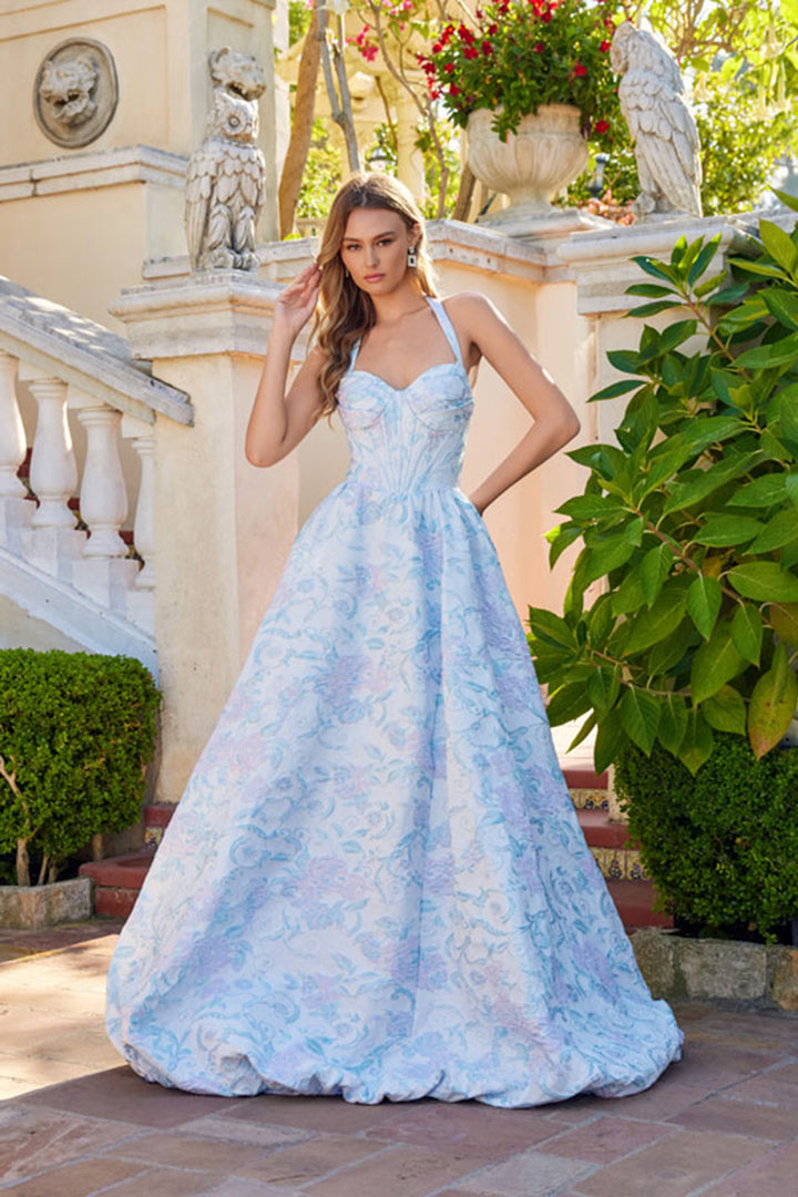 Juliet JT2742A halter ball gown prom dress front view, option 2