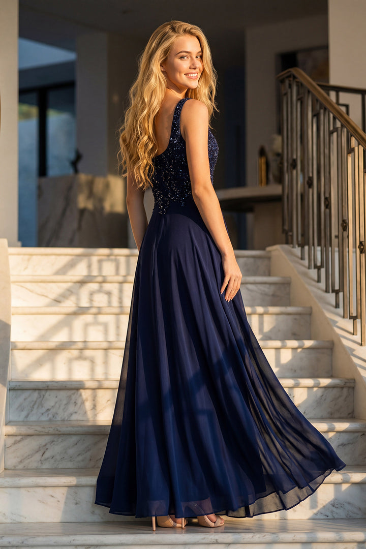 Juliet JTM21L beaded two-piece mother of the bride dress back view of sleeveless beaded bodice, option 3