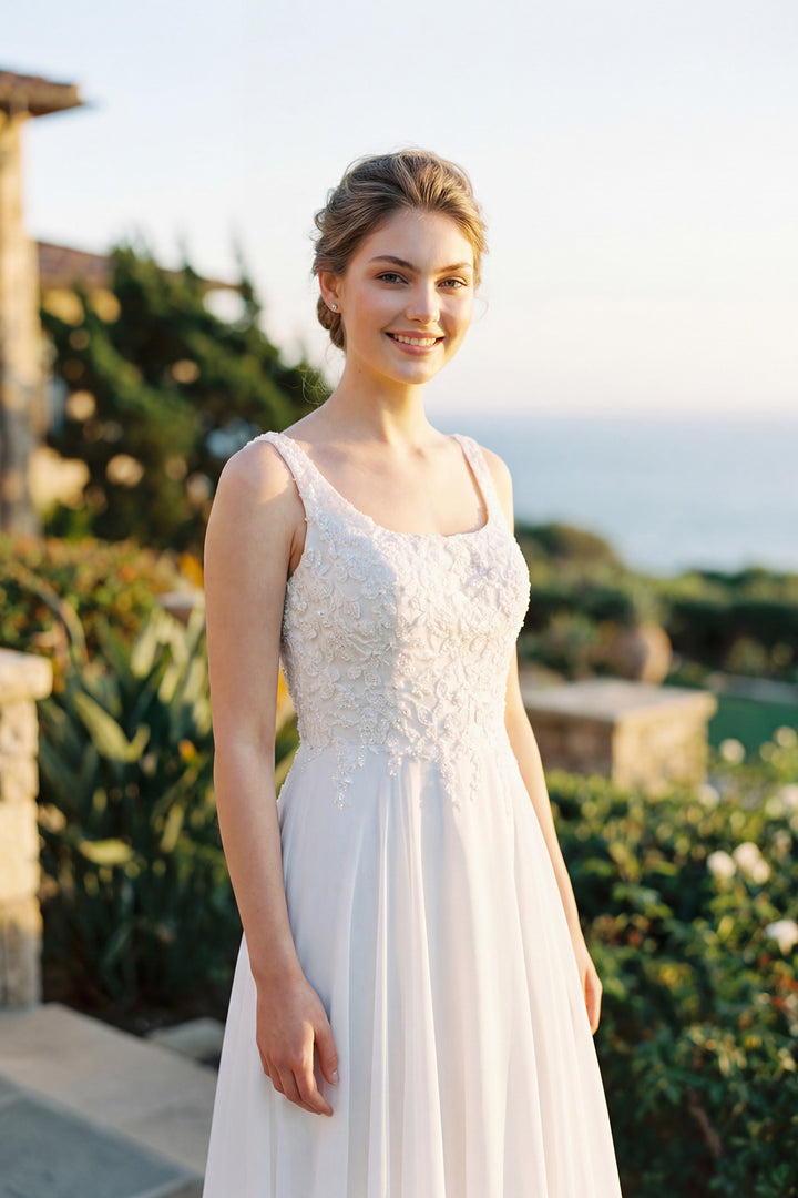 Juliet JTM21LW two-piece beaded flutter sleeve top mother of the bride dress front view, option 2