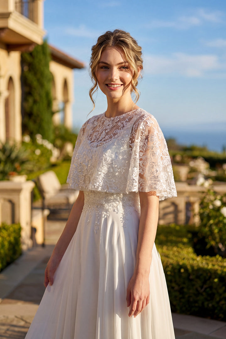 Juliet JTM21LW two-piece beaded flutter sleeve top mother of the bride dress front view, option 3