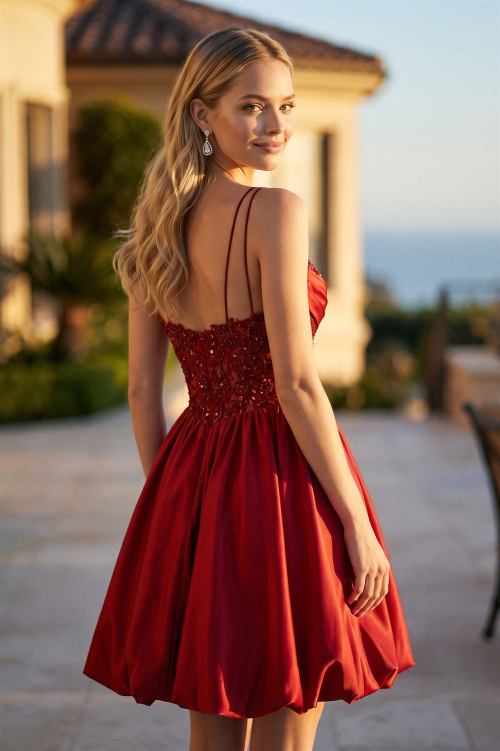Juliet JT7186A corset mini homecoming dress back view
