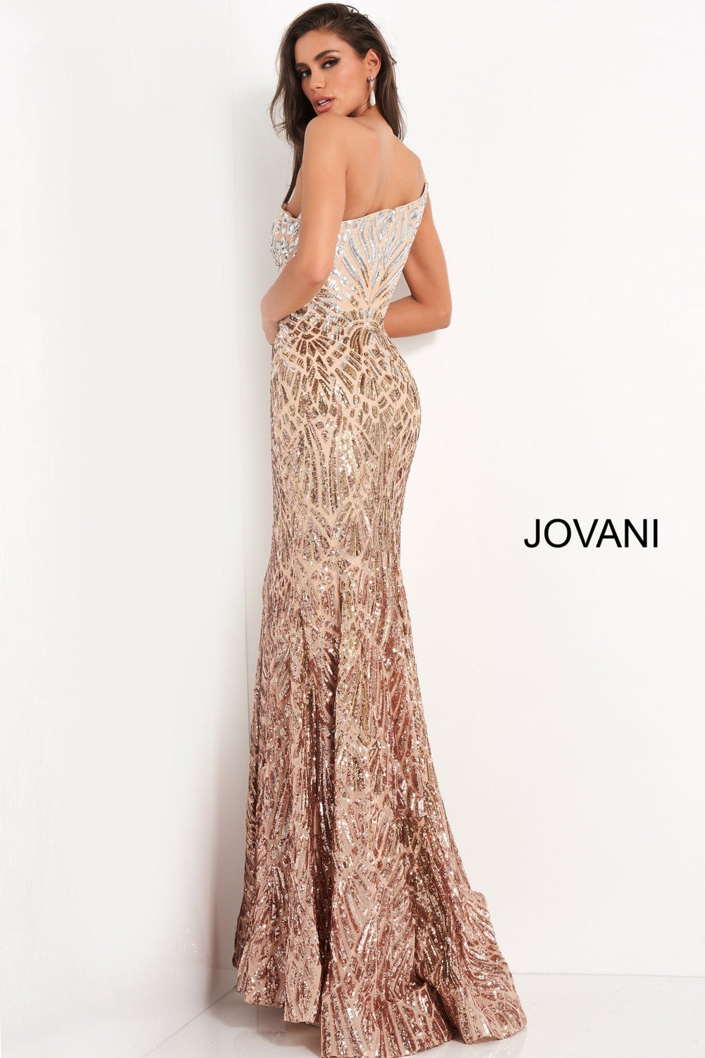 Jovani - 06469 Sequined Two Tone Trumpet Dress - FOSTANI.com
