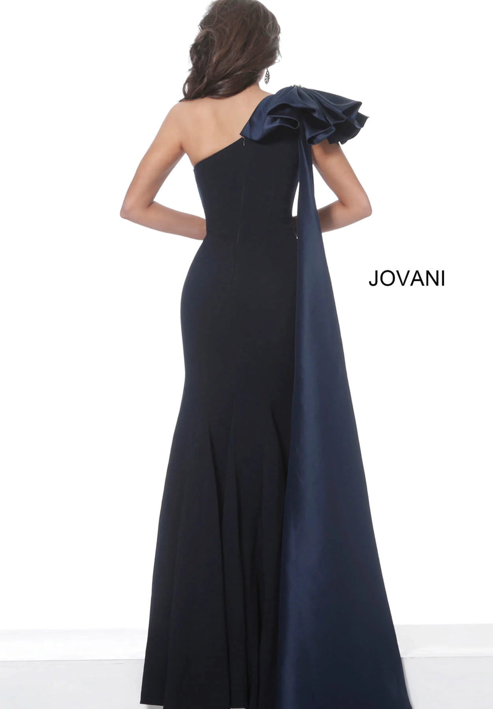 Jovani 1008 Navy One Shoulder Ruched Waist Evening Dress - FOSTANI.com