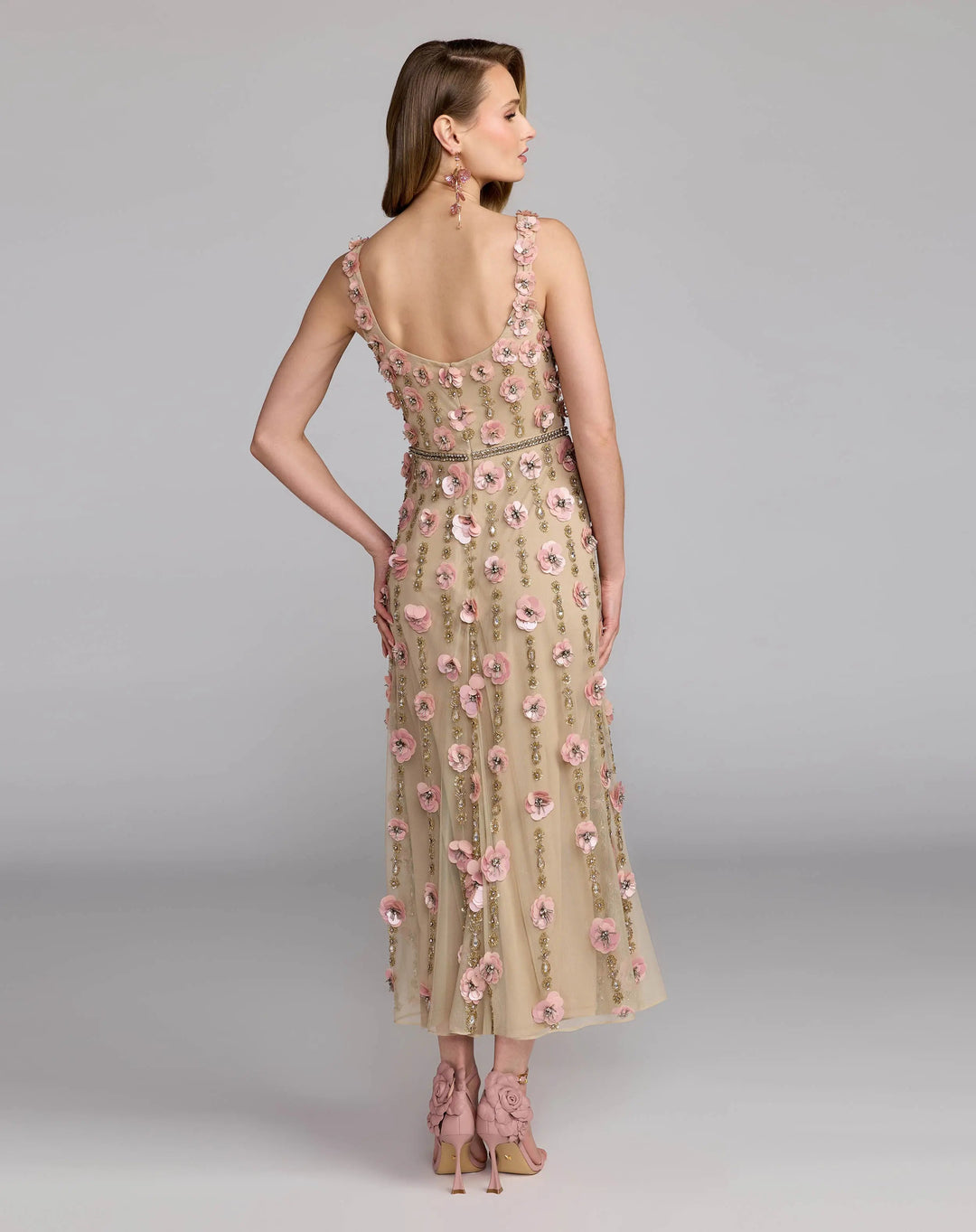 Mac Duggal 10127 Sleeveless Scoop Neck Embellished Midi Dress