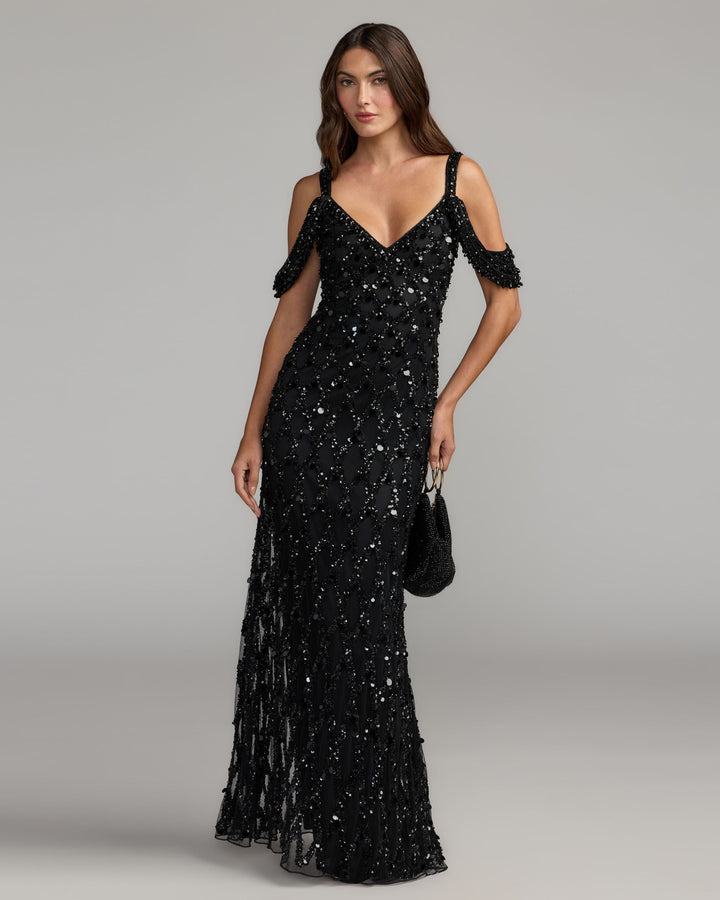 Mac Duggal 10139 Sequin Embellished V-Neck Gown