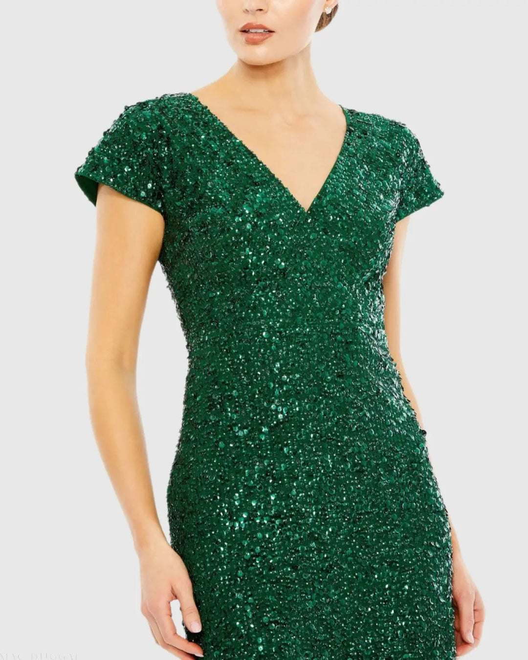 Mac Duggal 10766 Sequined Cap Sleeve Wrap Over Cocktail Dress