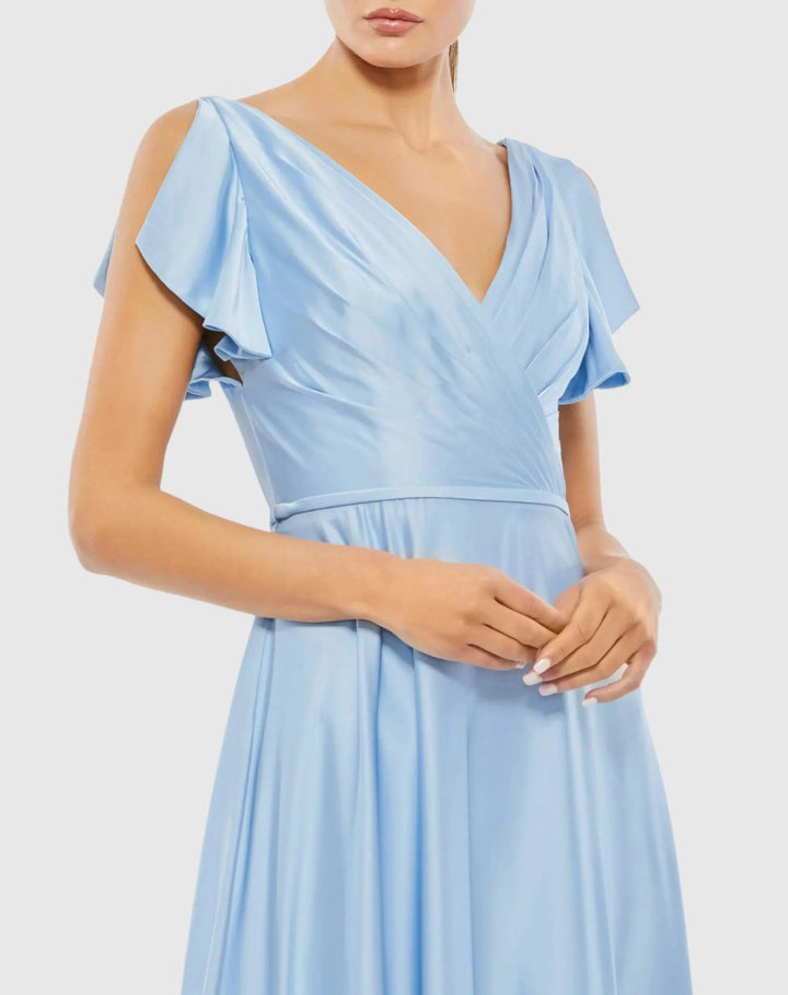 Mac Duggal 11256 Flounce Sleeve Satin Gown