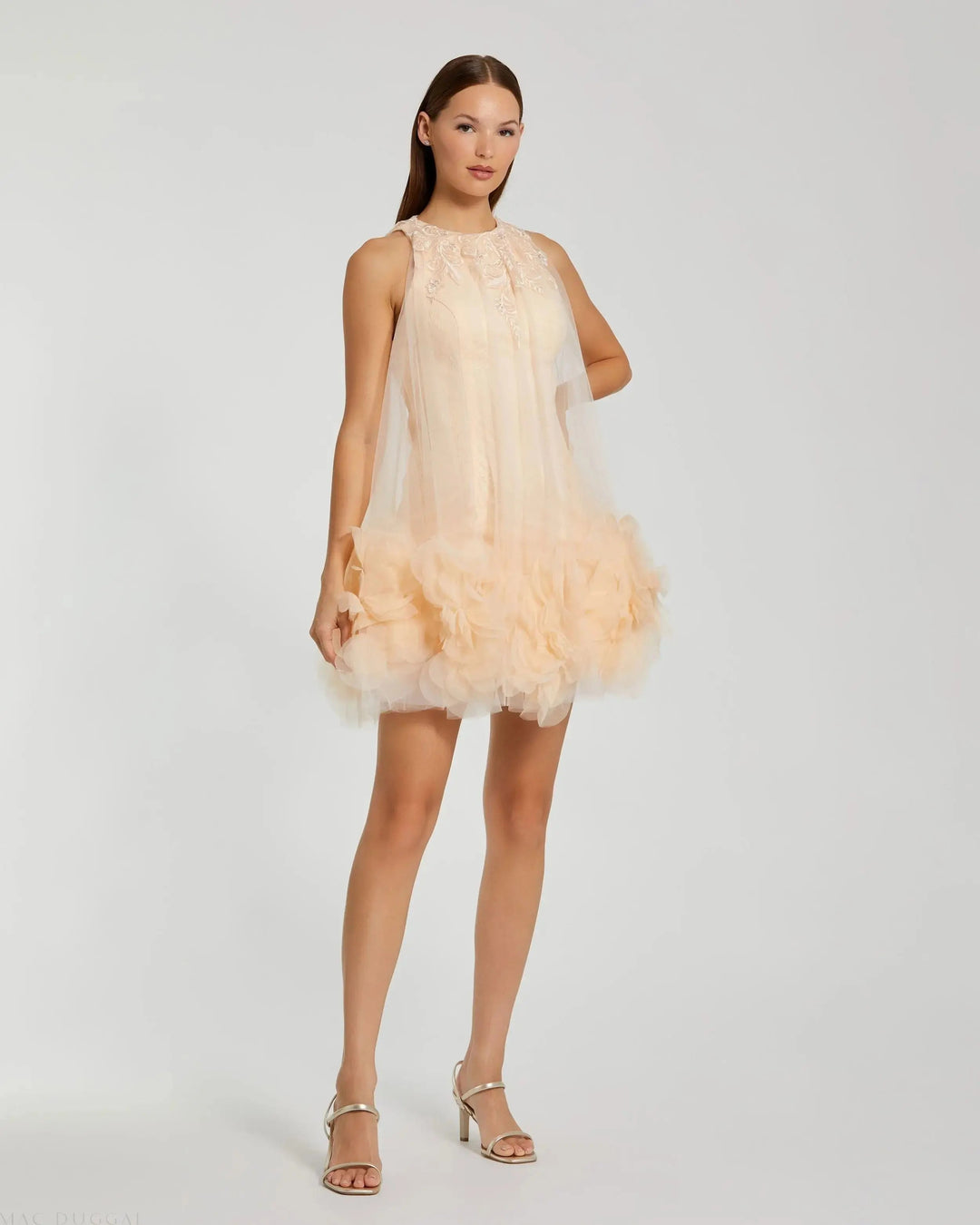 Mac Duggal 11294 Halter Neck Flowy Petal A Line Mini Dress
