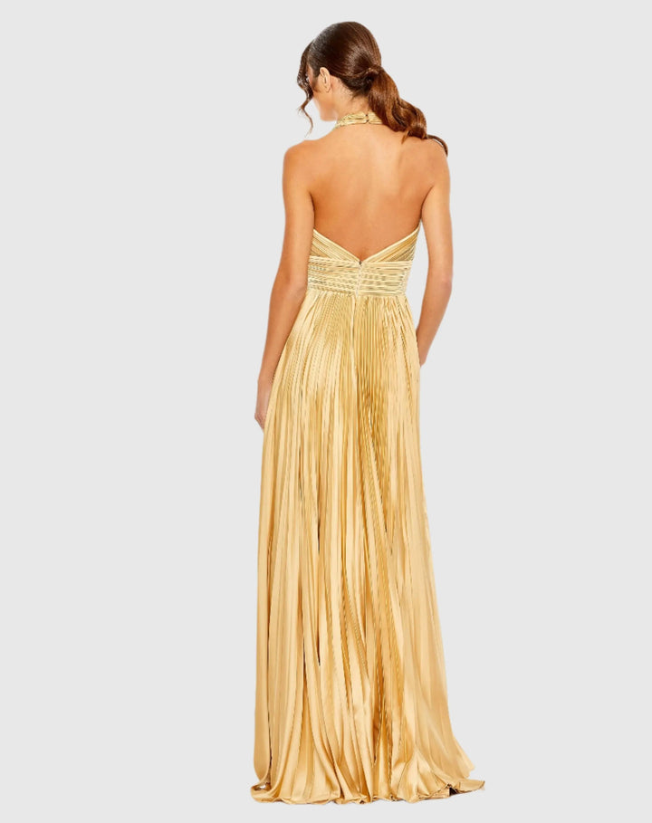 Mac Duggal 11636 Pleated Halter Neck Gown with Center Bow
