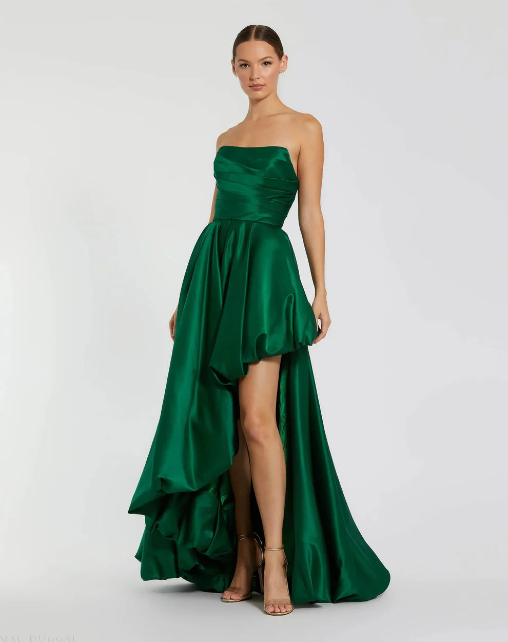 Mac Duggal 11685 Black Strapless Ruched High Low Gown