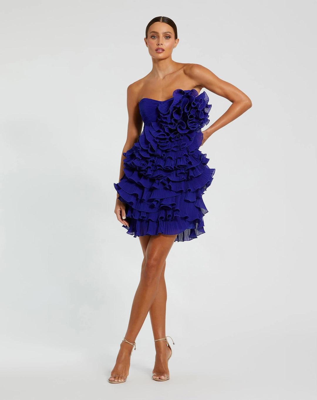 Blue Strapless Tiered Ruffle Mini Dress - FOSTANI.com