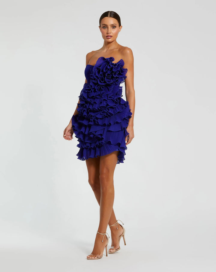 Blue Strapless Tiered Ruffle Mini Dress - FOSTANI.com