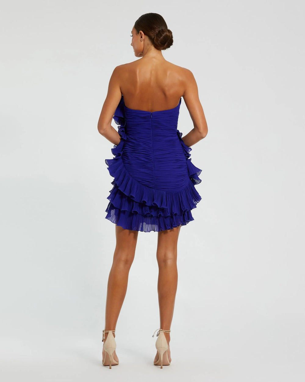 Blue Strapless Tiered Ruffle Mini Dress - FOSTANI.com
