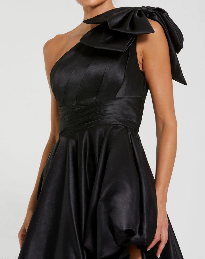 Mac Duggal 11800 Black Satin One Shoulder Bow Gown