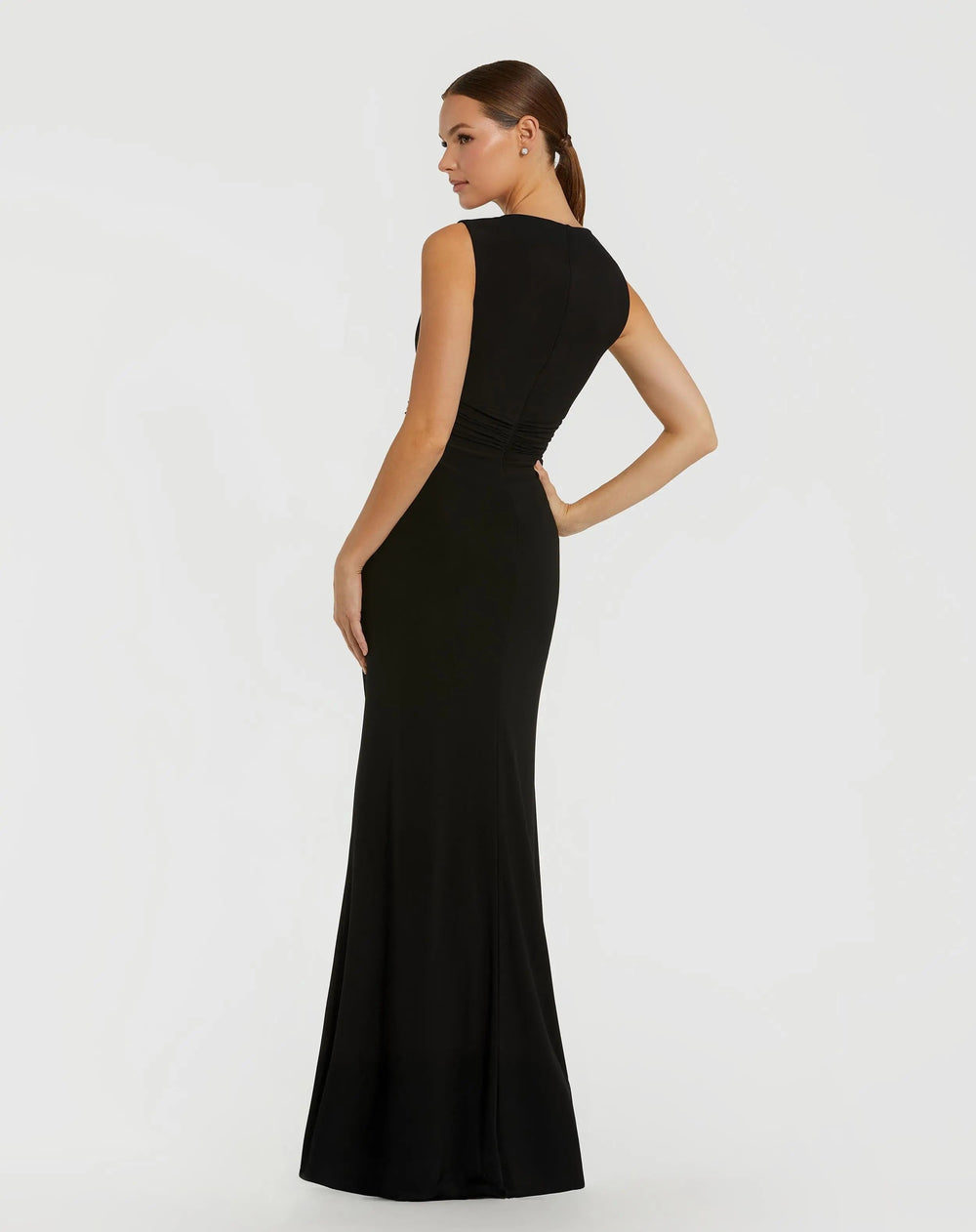 Black Jersey Twist Gown With Embellished Neckline - FOSTANI.com