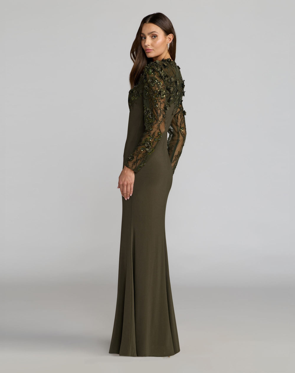Mac Duggal 11841 Long Sleeve Floral Embellished Column Dress