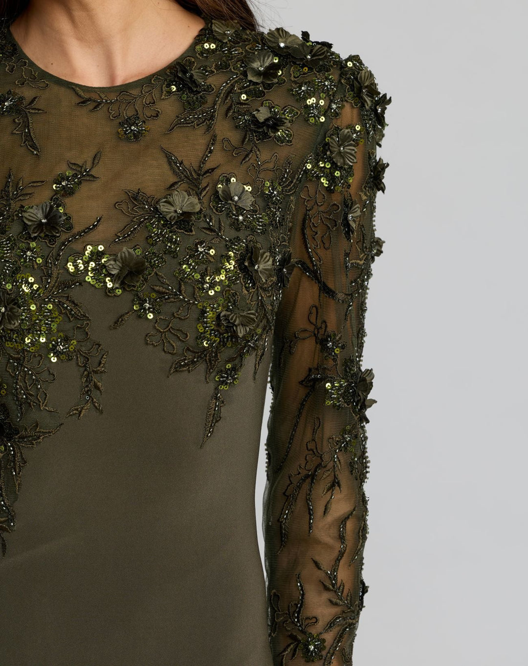 Mac Duggal 11841 Long Sleeve Floral Embellished Column Dress