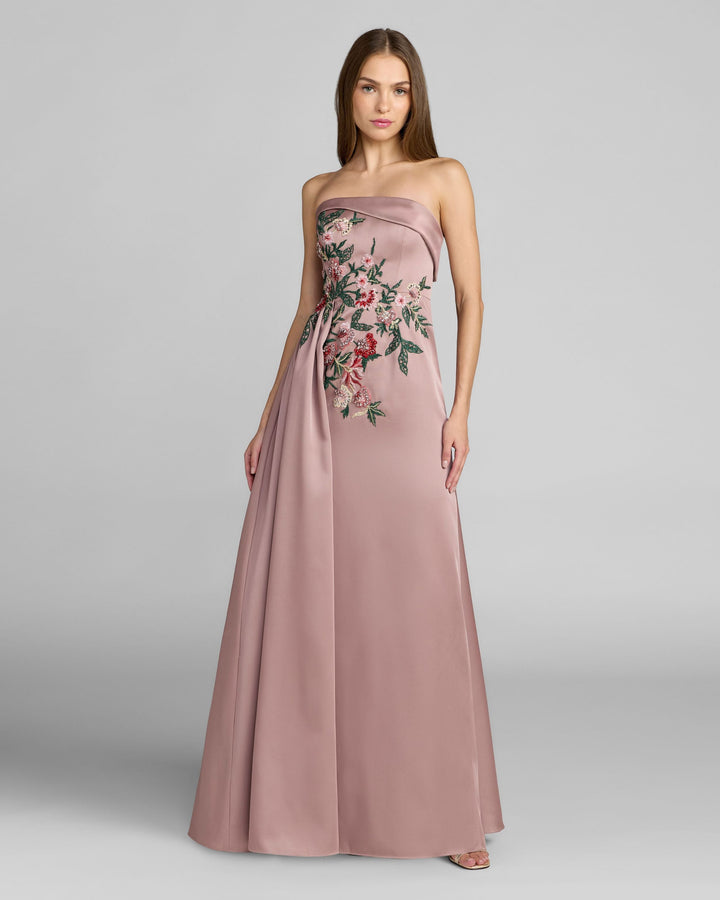 Mac Duggal 11894 Purple Floral Embroidered Satin Strapless Gown