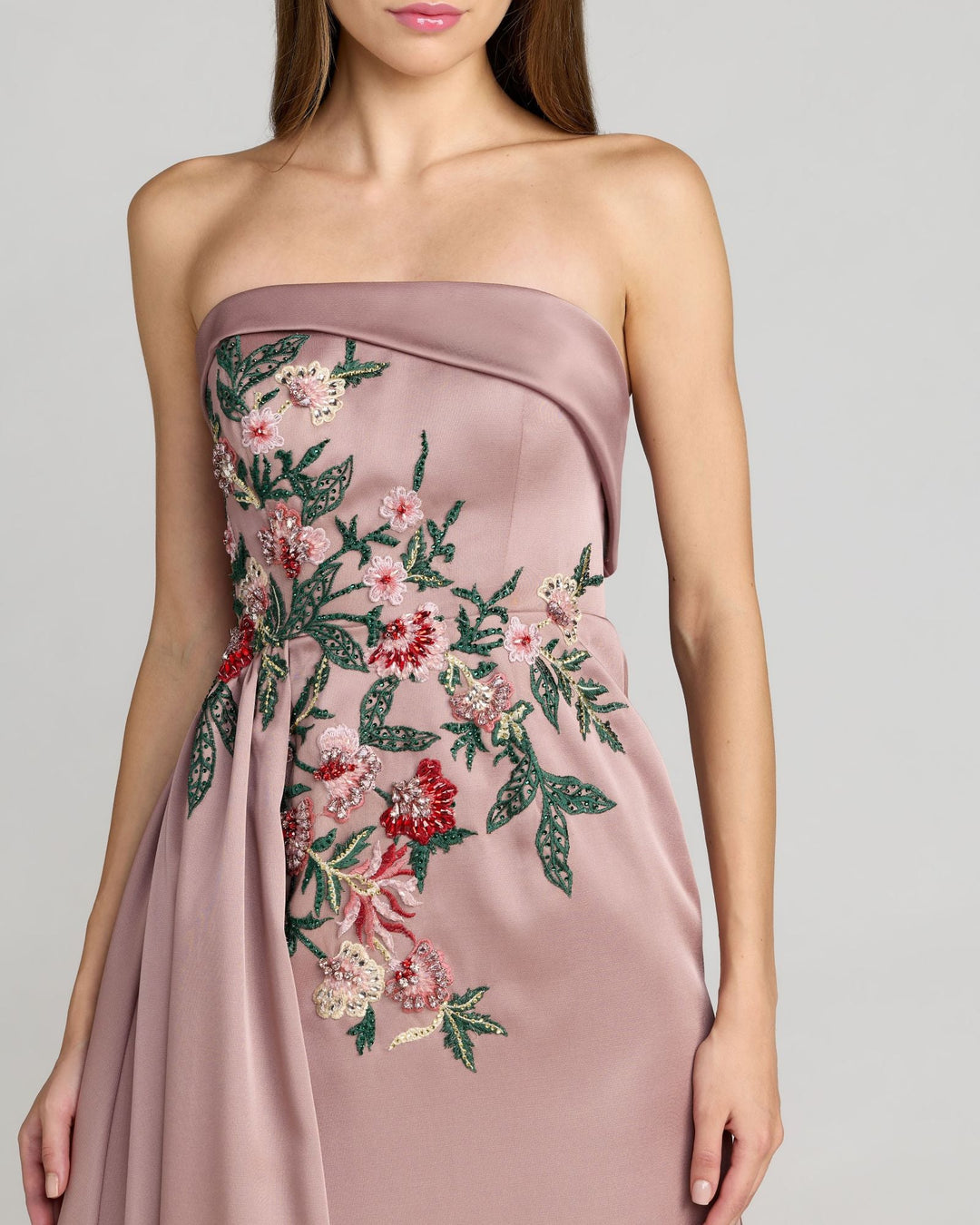 Mac Duggal 11894 Purple Floral Embroidered Satin Strapless Gown