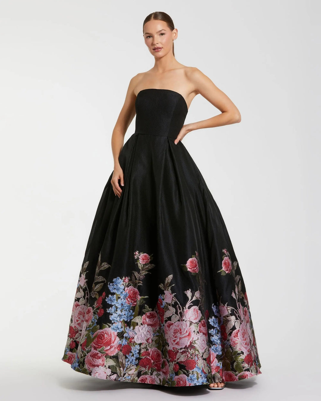 Mac Duggal 11970 Strapless Floral Brocade Ballgown