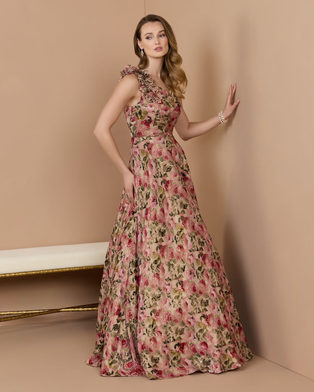 Mac Duggal 13269 One Shoulder Velvet Floral Ball Gown