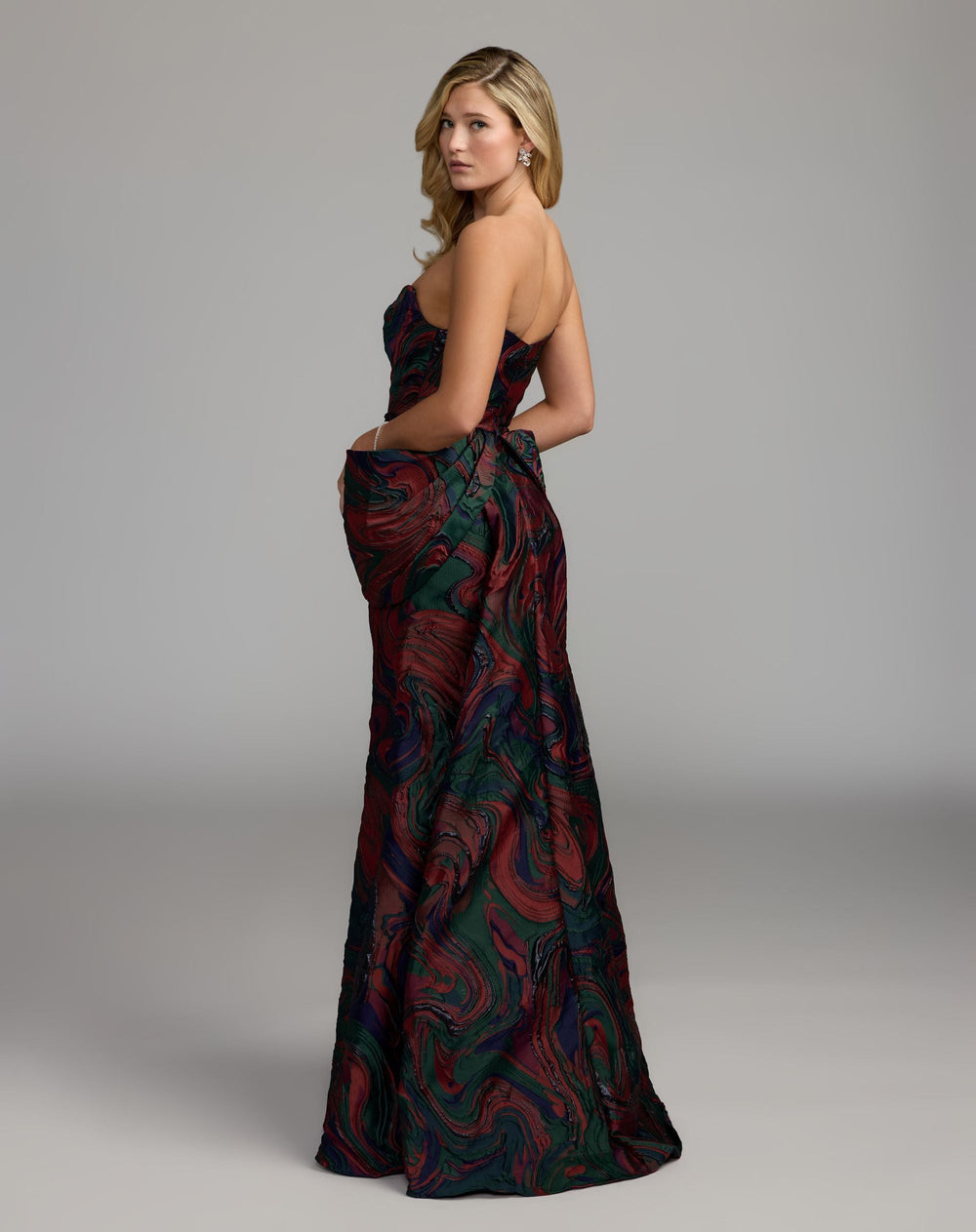 Mac Duggal 13365 Strapless Brocade Mermaid Gown With Bow Detail