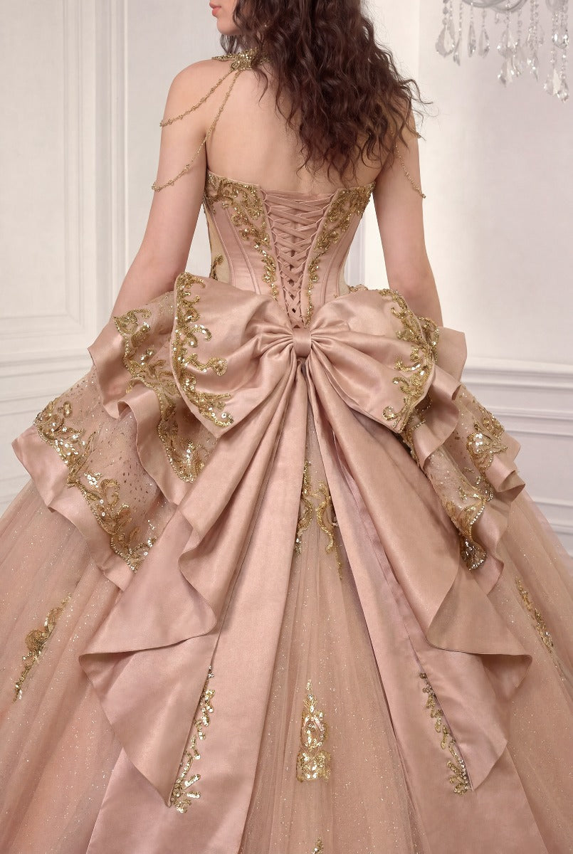Ladivine 15744 corset lacing and back bow detail in rose gold