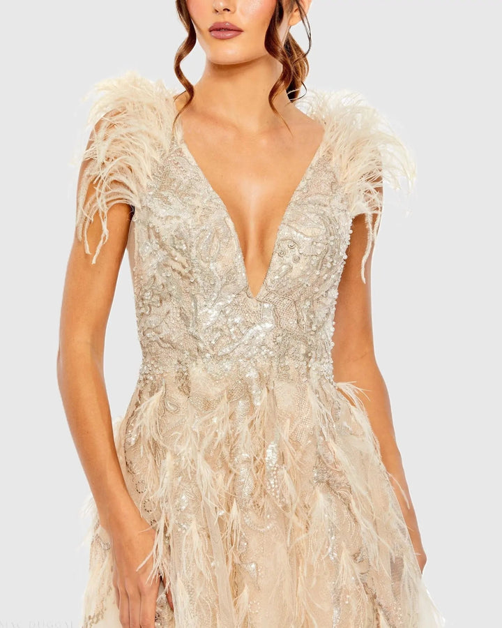 Mac Duggal 20259 Embellished Feathered Sleeveless A Line Gown