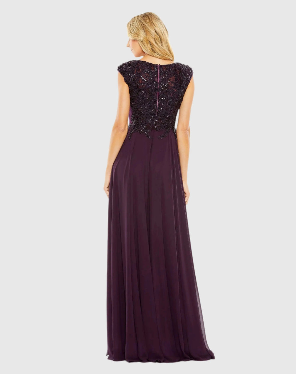 Mac Duggal 20264 Cap Sleeve Applique Bodice Flowy Gown