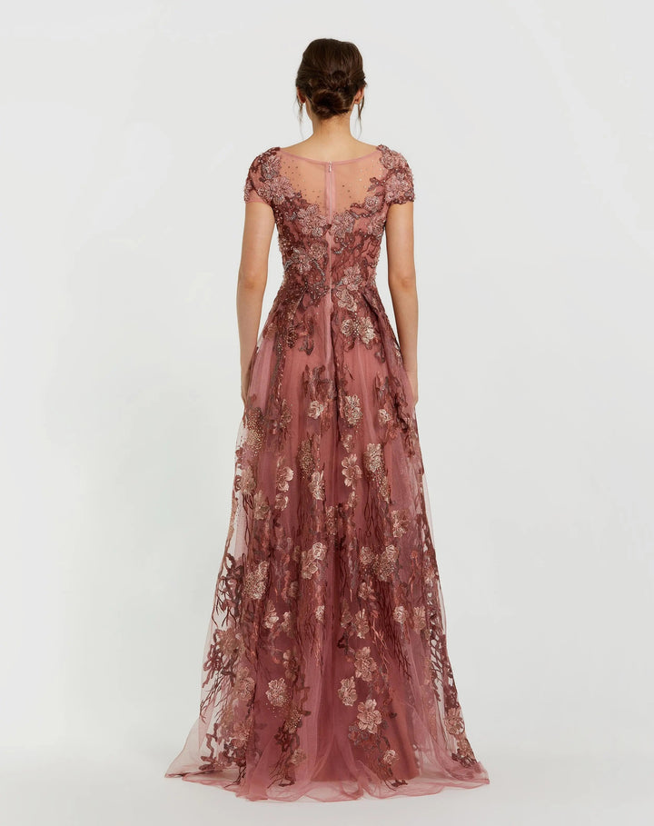 Mac Duggal 20294 Floral Embroidered Cap Sleeve Evening Gown