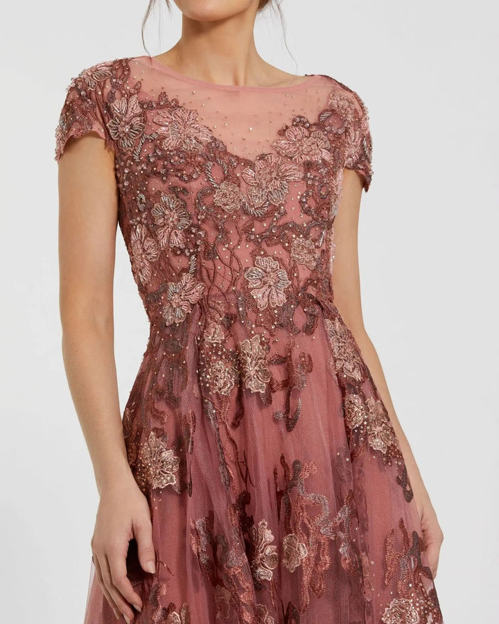 Mac Duggal 20294 Floral Embroidered Cap Sleeve Evening Gown