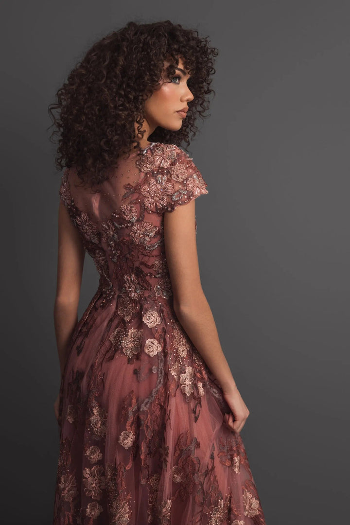 Mac Duggal 20294 Floral Embroidered Cap Sleeve Evening Gown
