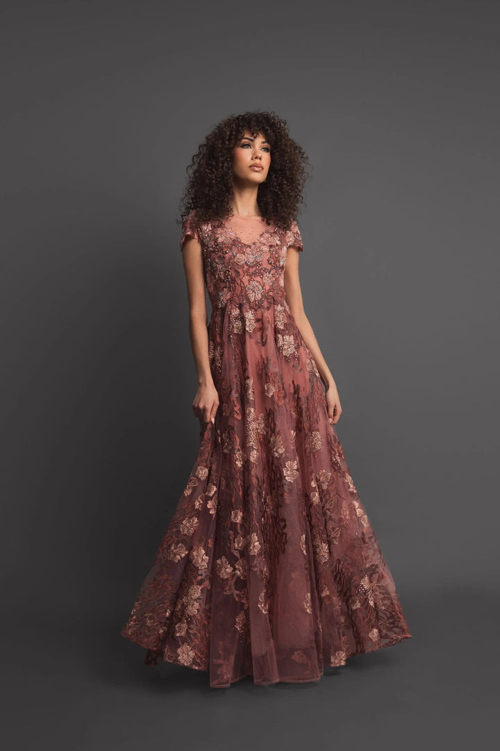 Mac Duggal 20294 Floral Embroidered Cap Sleeve Evening Gown