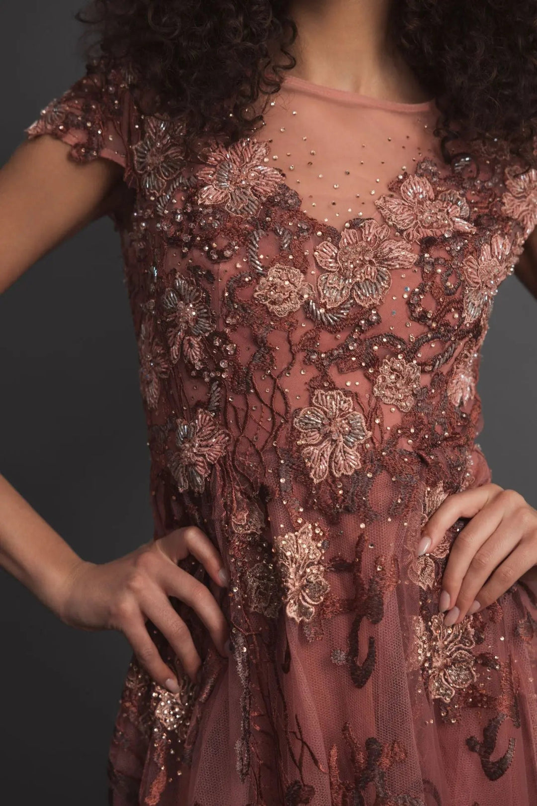 Mac Duggal 20294 Floral Embroidered Cap Sleeve Evening Gown