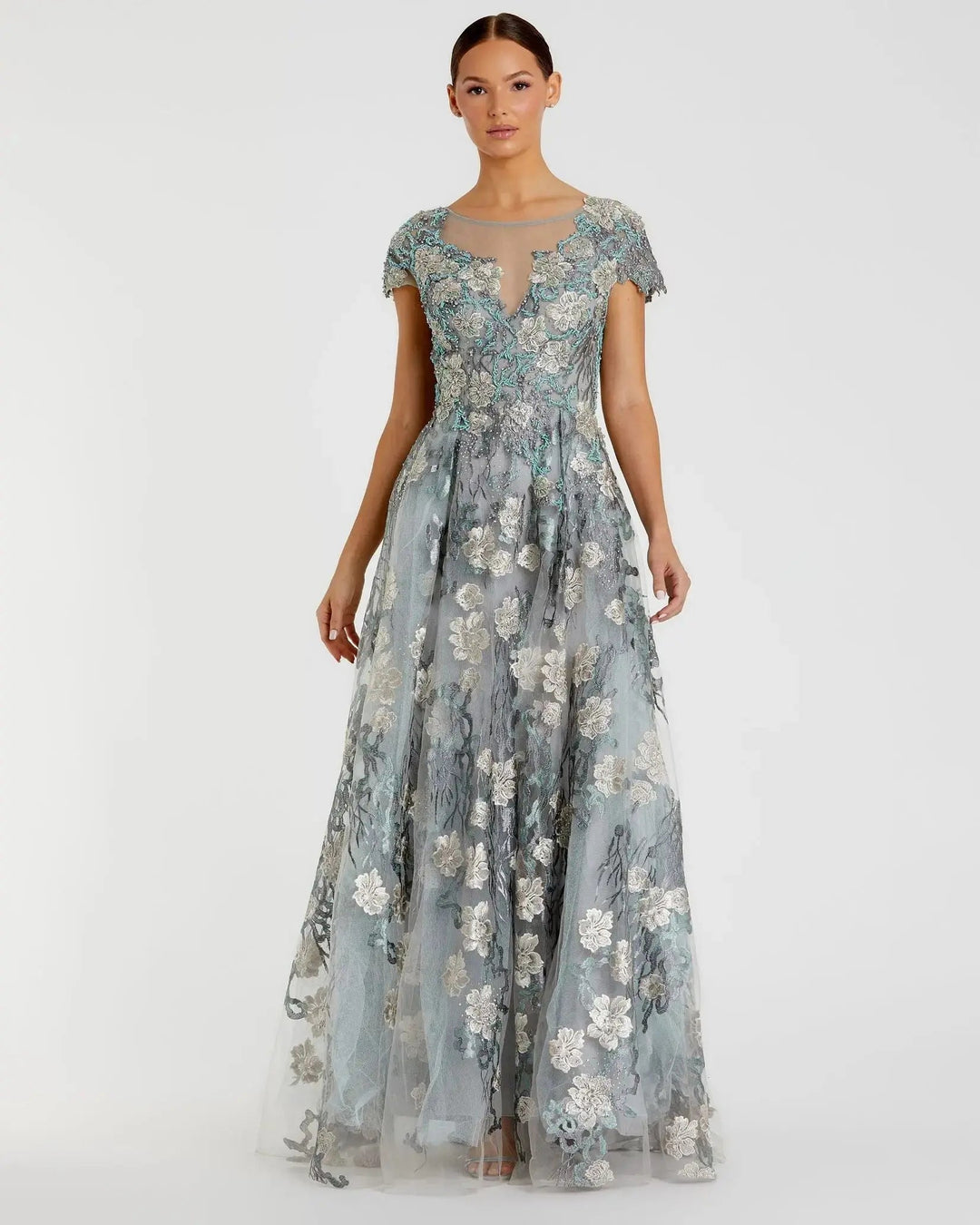 Mac Duggal 20294 Floral Embroidered Cap Sleeve Evening Gown