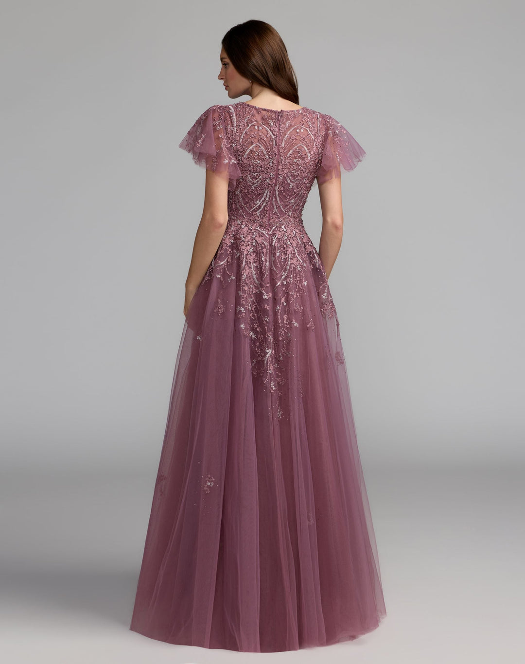 Mac Duggal 20507 Embroidered Tulle Flutter Sleeve Formal Gown