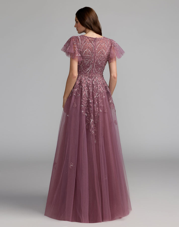 Mac Duggal 20507 Embroidered Tulle Flutter Sleeve Formal Gown