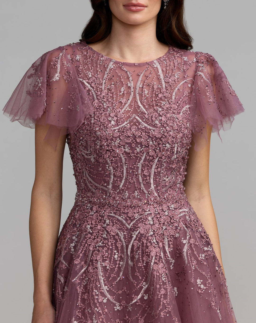 Mac Duggal 20507 Embroidered Tulle Flutter Sleeve Formal Gown