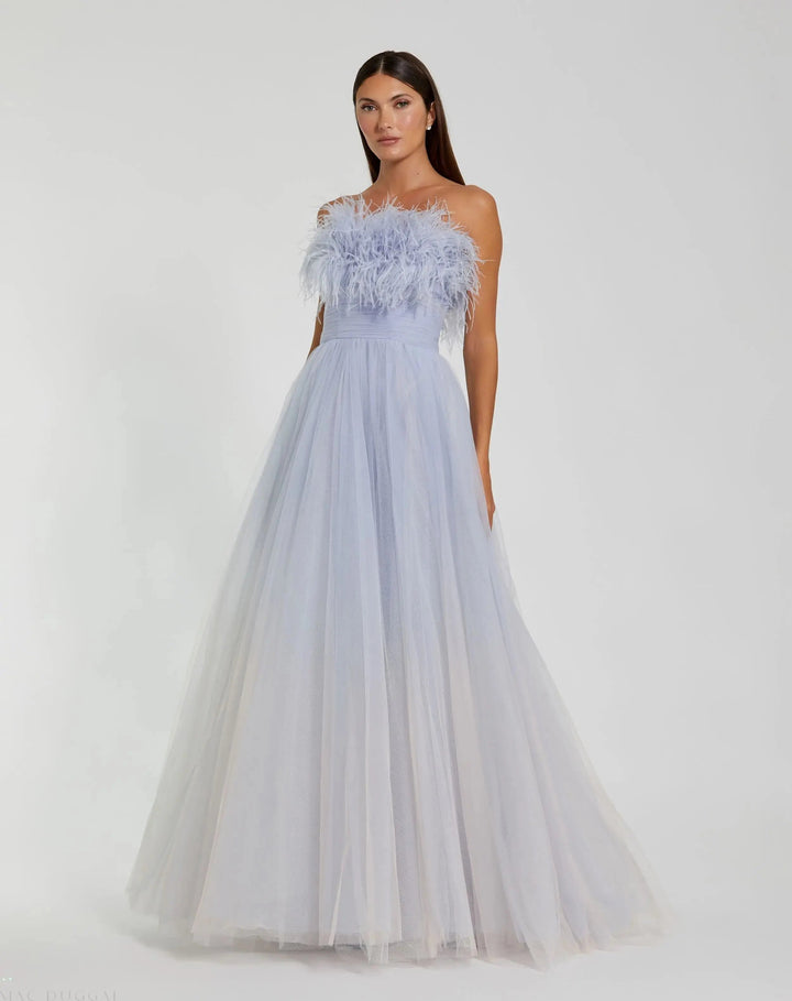 Mac Duggal 20557 Strapless Feather Bodice Tulle Gown