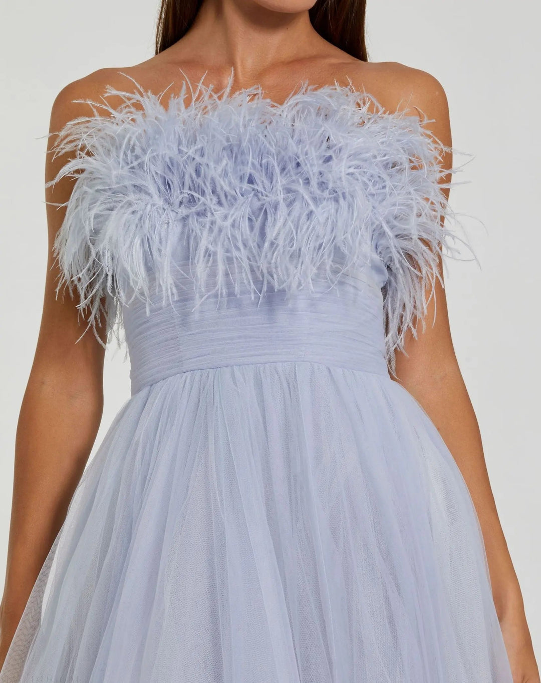 Mac Duggal 20557 Strapless Feather Bodice Tulle Gown