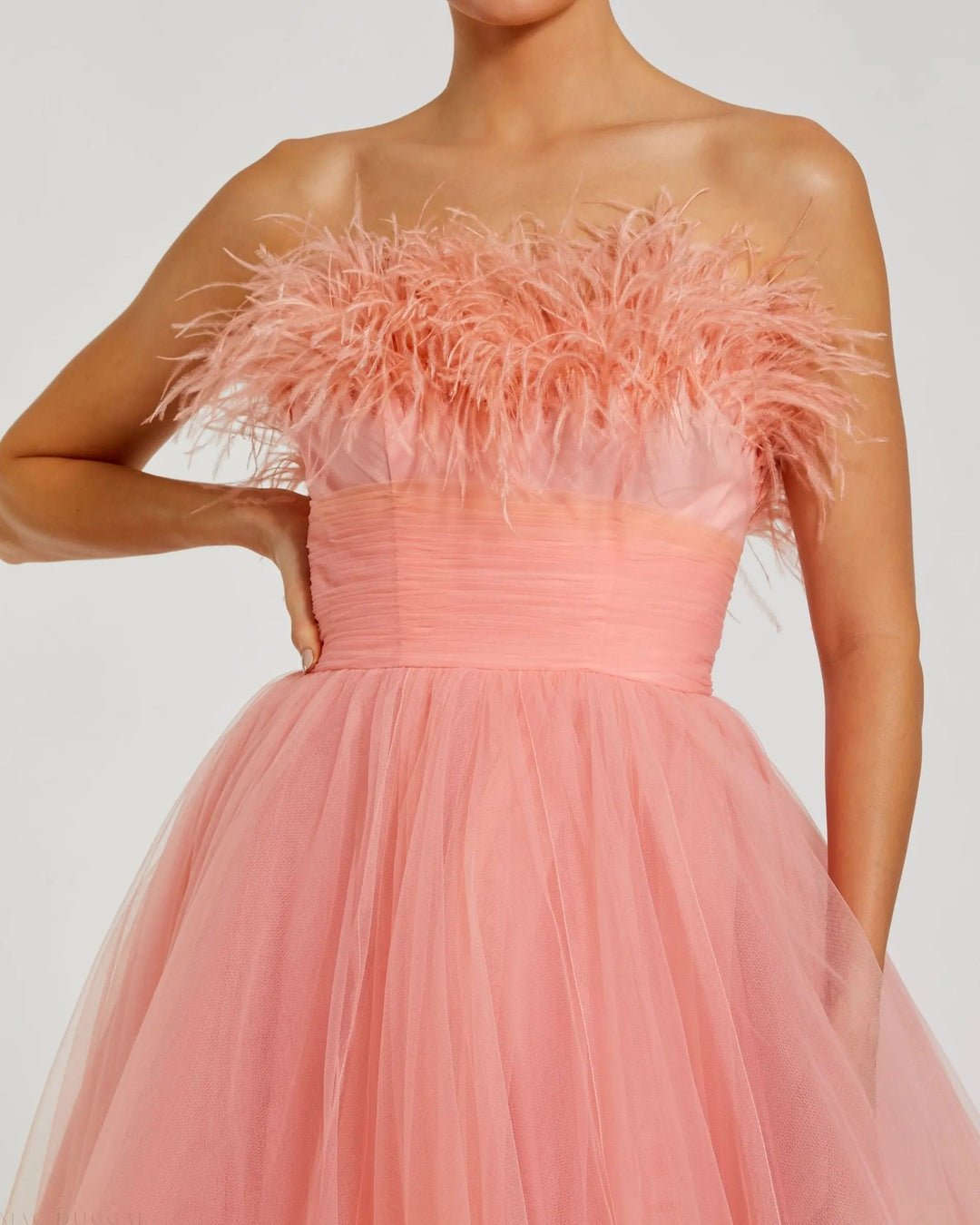 Mac Duggal 20557 Strapless Feather Bodice Tulle Gown