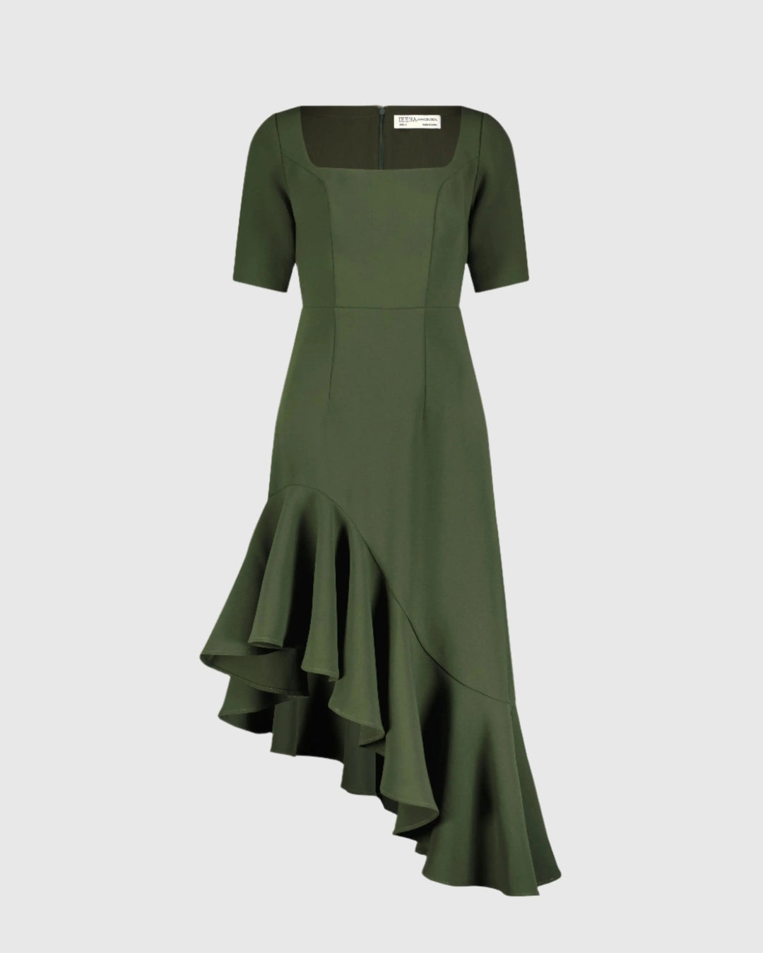 Mac Duggal 21019 Crepe 3/4 Sleeve Asymmetrical Hem Dress